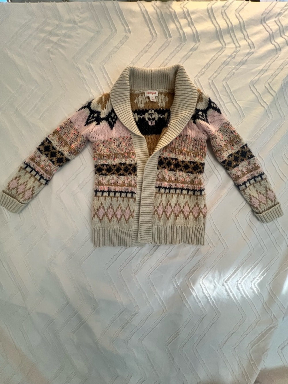 Cozy Cream Fair Isle Shawl Collar Sweater